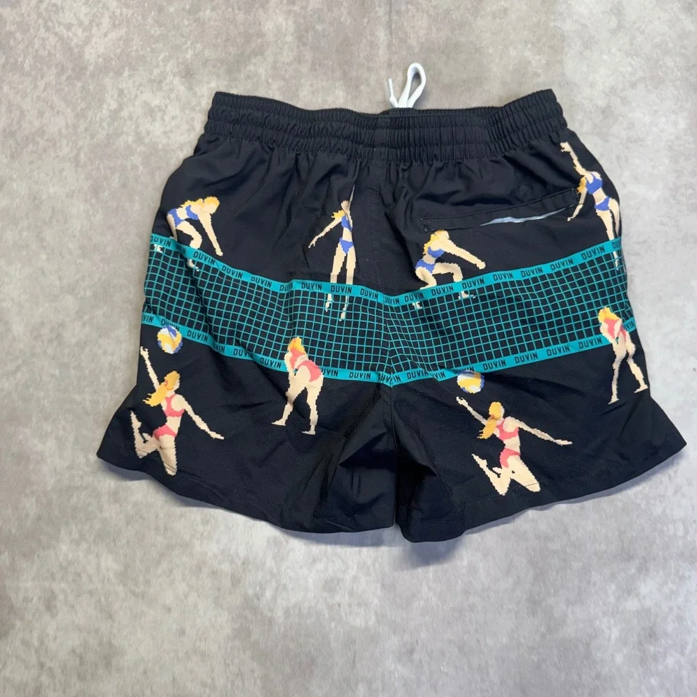 Duvin Design Co Mens Pixel Volleyball Swim Trunks Black Size M